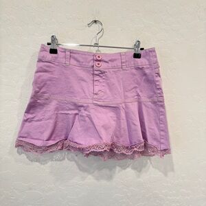 Y2K Clothes Compact Mini Skirt Womens Large Purple Lace Sequined Trim Ruffle
